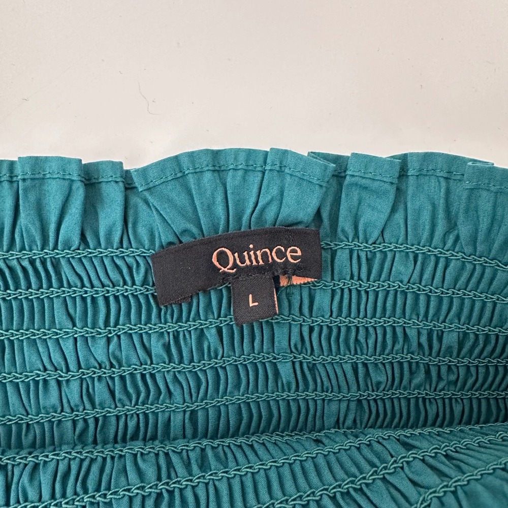 Quince 100% Organic Cotton Poplin Smocked Midi Dress in Garden Green L - Picture 10 of 11